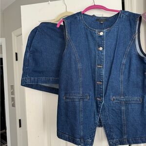 Ann Taylor Blue Denim Button-Front Vest and matching short set